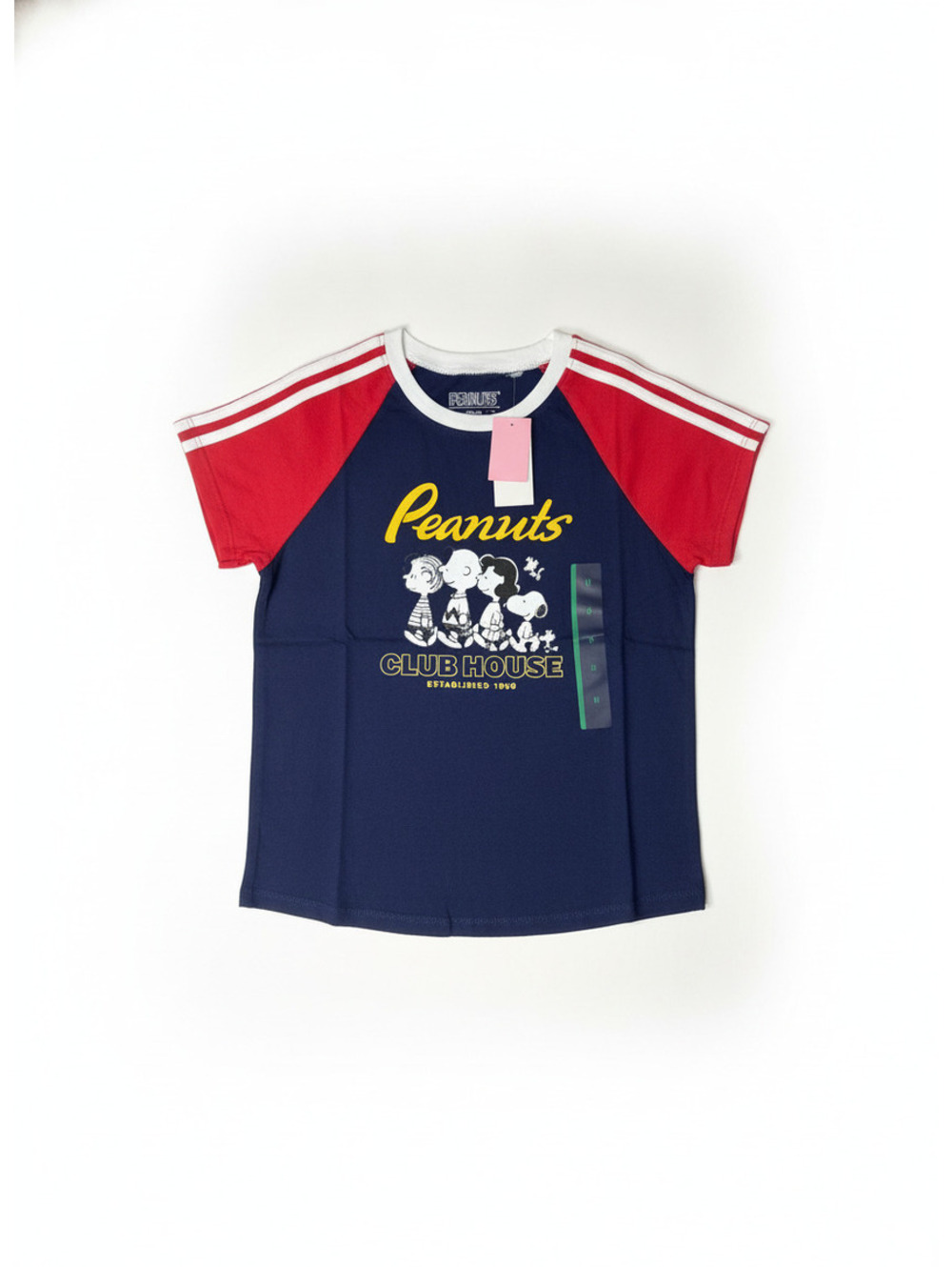 Peanuts Club House Hybrid Apparel Navy & Red Raglan Tee, M,